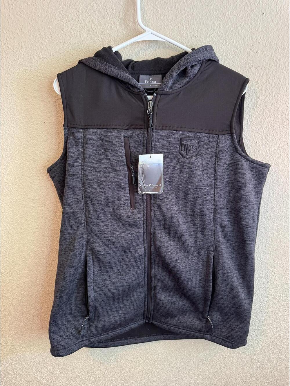 Fossa UPS Sleeveless Hooded Zip Vest Gray Black Size S NWT